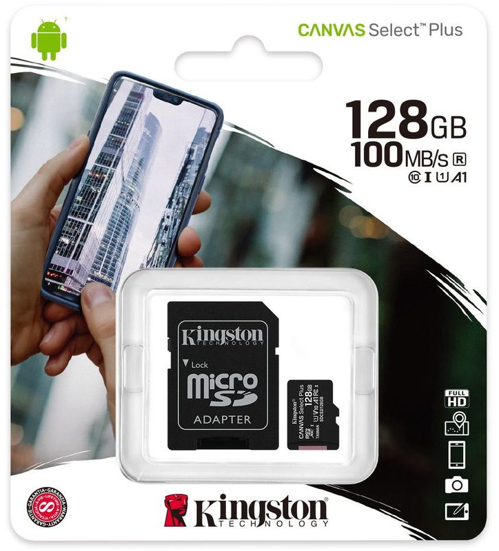 Card de memorie Kingston Micro SD de 128 GB + Adaptor SD, CLASA 10