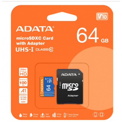 Card Micro SD ADATA 64 GB + Adaptor SD, CLASS 10